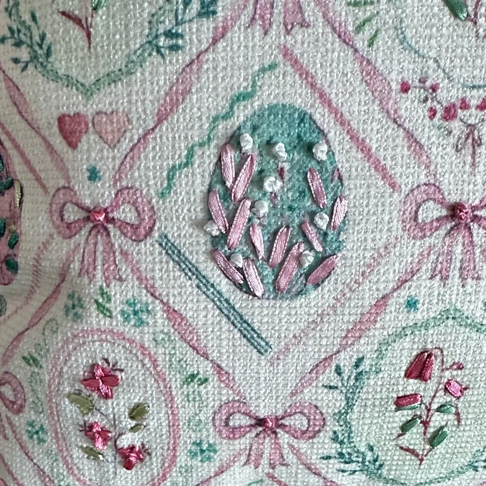 Shabby Chic Easter Egg 🥚 Pillow Pink Ribbon Bow Green Rose Ruffle Trim NEW!